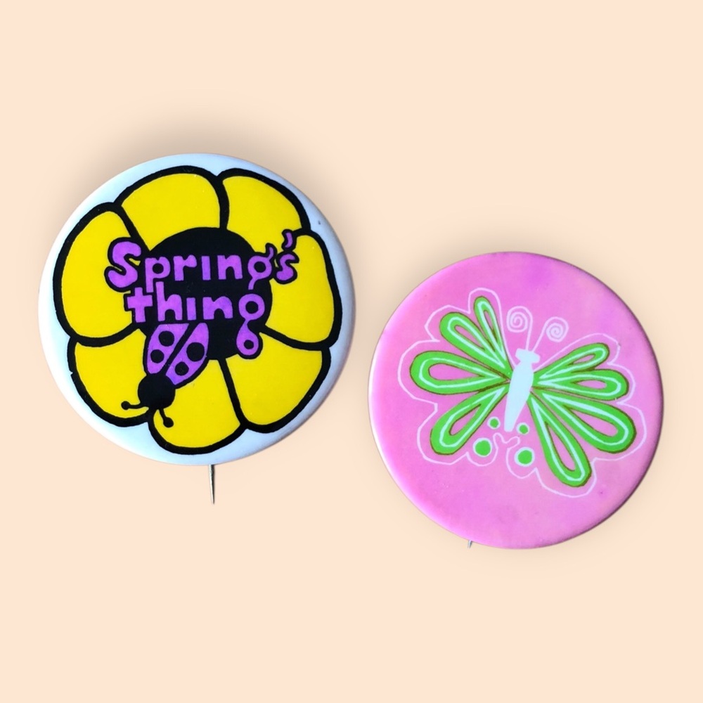 Vintage 70s Decorative Pins Metal Spring’s Thing & Butterfly Hippie Cute Novelty